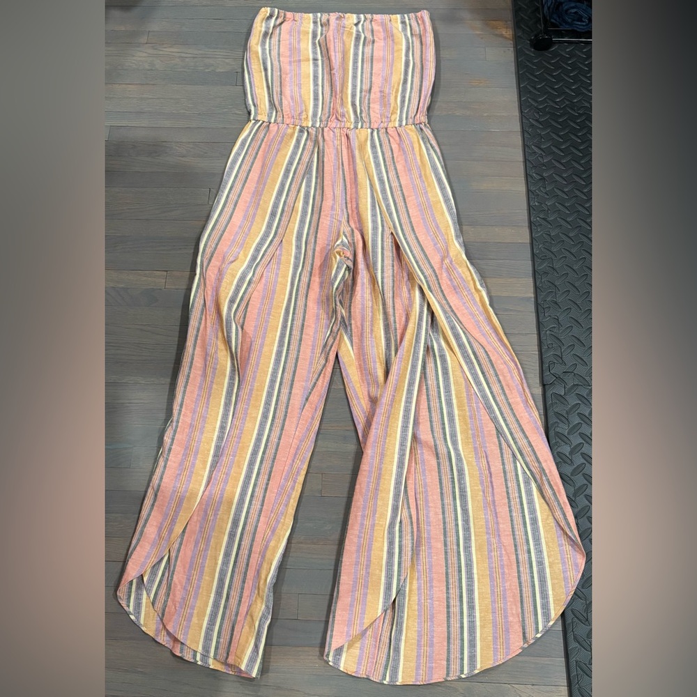 505. DREW Multistripe Wide-Leg Jumpsuit Pants in Pink, Mustard and Cream